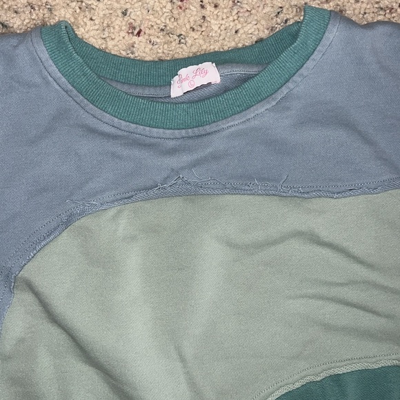 Pink Lily Multicolor Patchwork Sweater Blue Green Size L - Picture 2 of 3